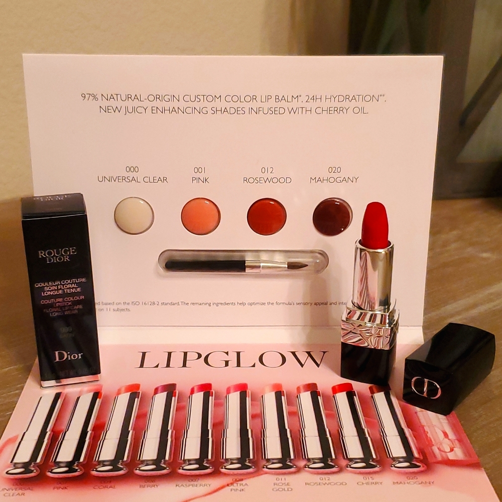 New in box Dior Rouge lipstick 999 satin deluxe mini & DIOR LIPGLOW sample pack